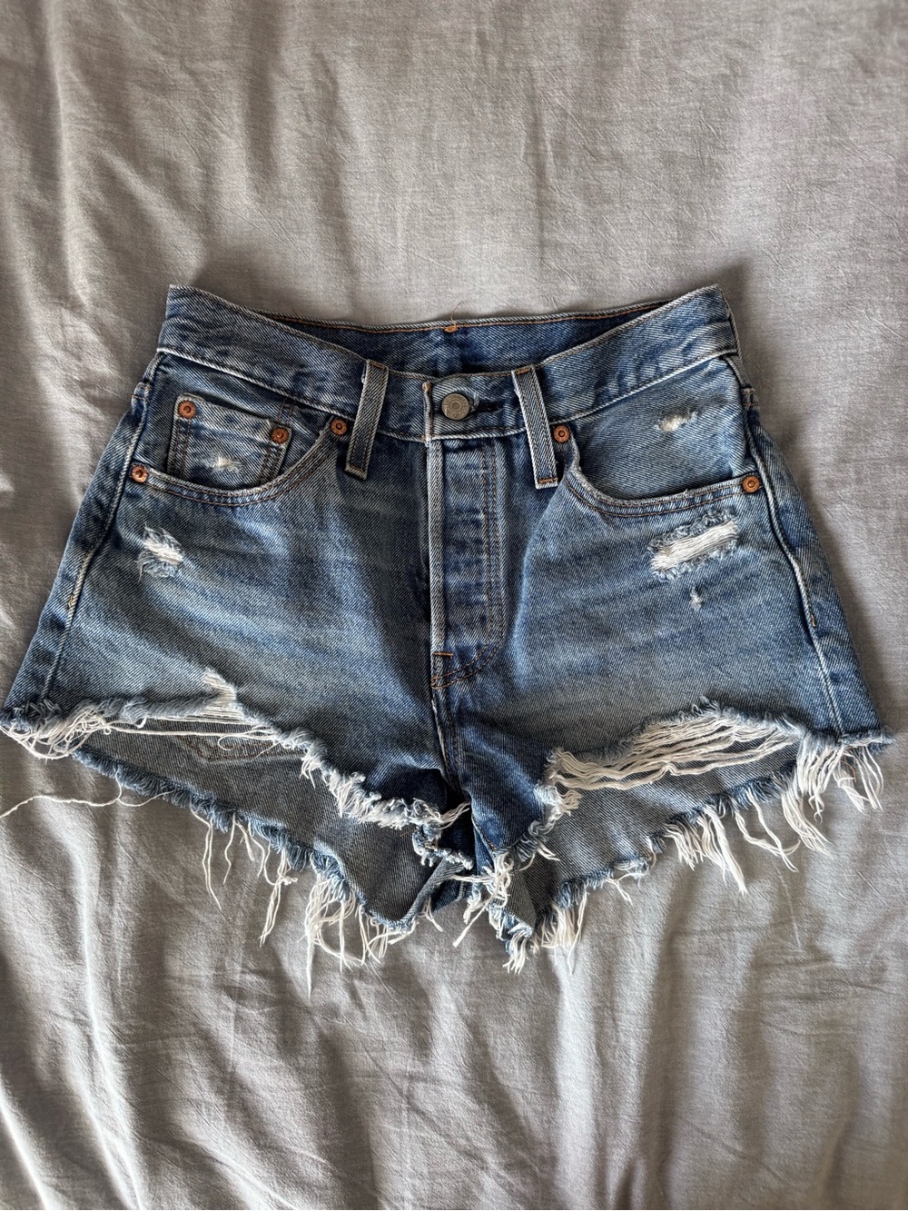 Levi's 501 Distressed Blue Denim Cutoff Shorts - 25